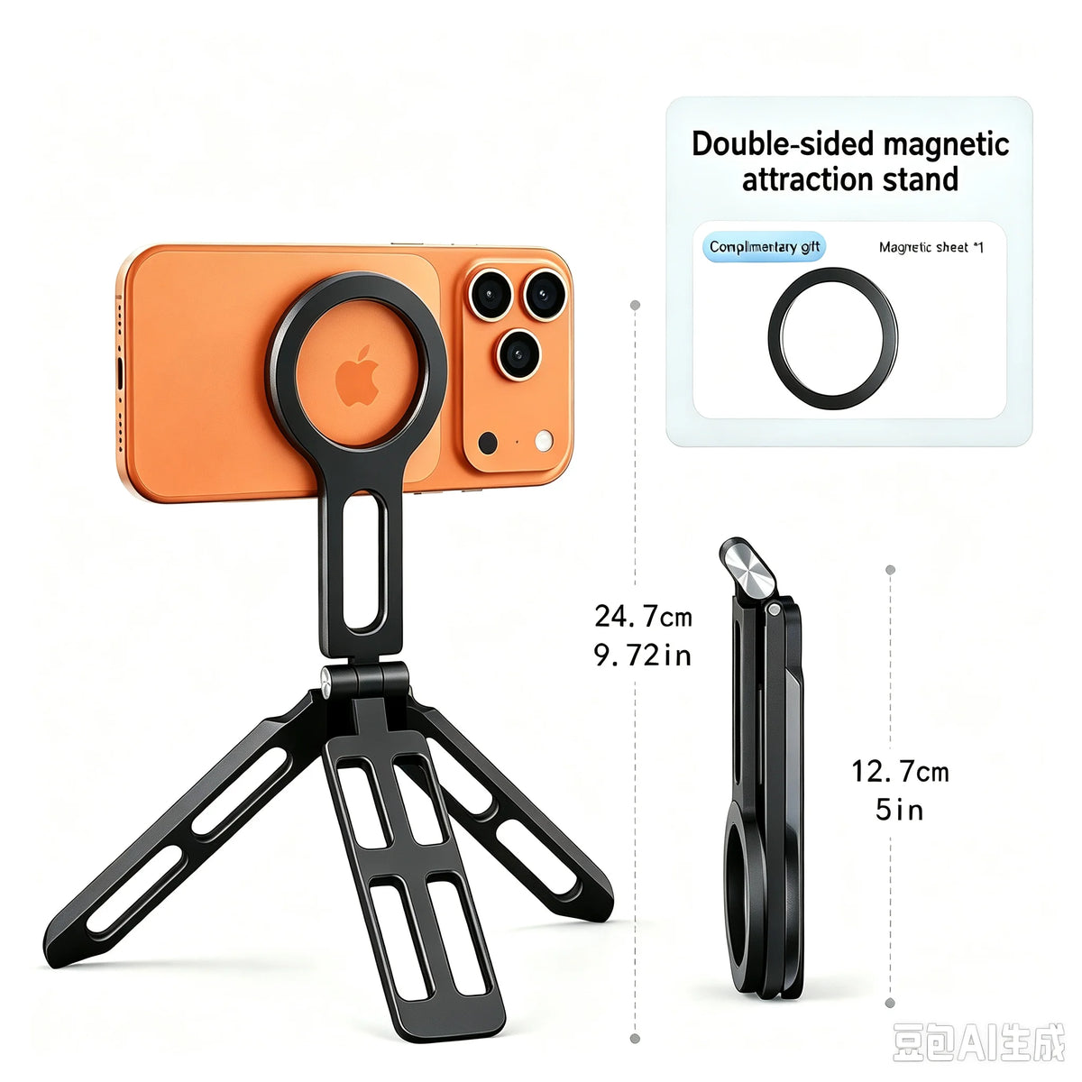 360° Rotating For Magsafe Magnetic Phone Tripod Selfie Stick Foldable Stand Aluminum Cell Phone Holder Stand For iPhone 18 Pro Max 17 16 15 Samsung Smartphone Desktop Mount