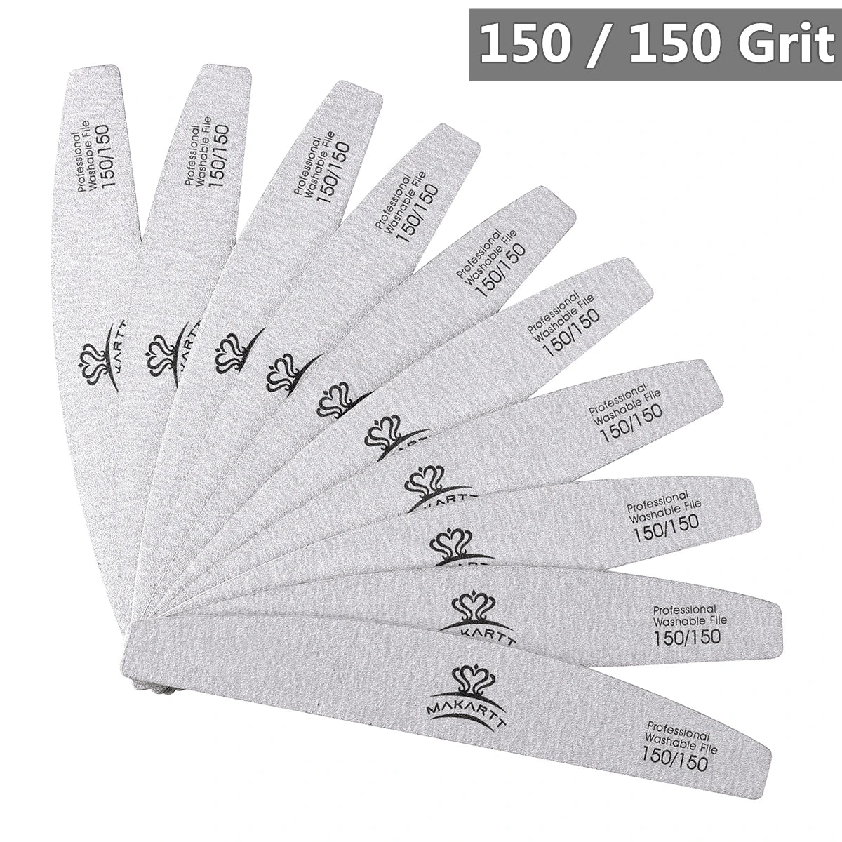 100Pcs Zebra Nail Files Set Makartt Washable Double-Side Emery Board 150/150,100/180 Grit Half Moon Nail Buffering Files