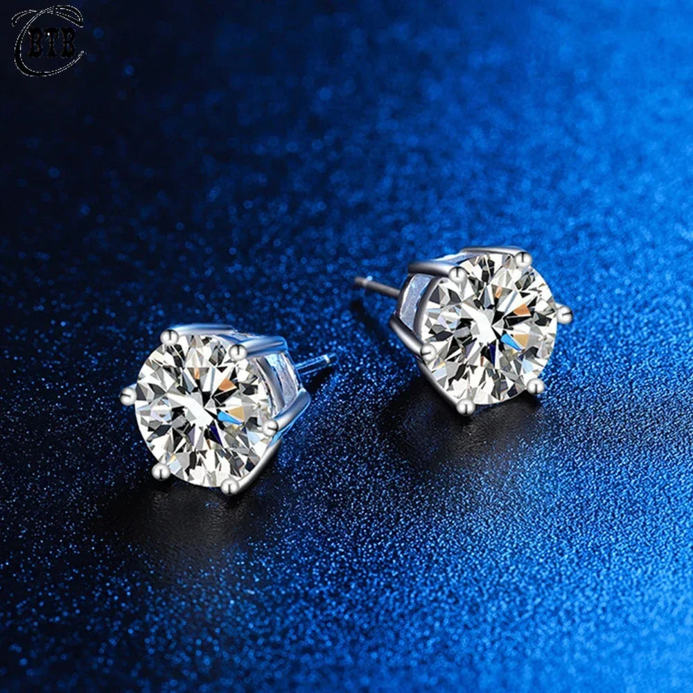 Cbtb 925 Sterling Silver GRA Certified 0.5-3CT Real Moissanite D Color VVS1 Six-jaw Stud Earrings Women Wedding Band Jewelry