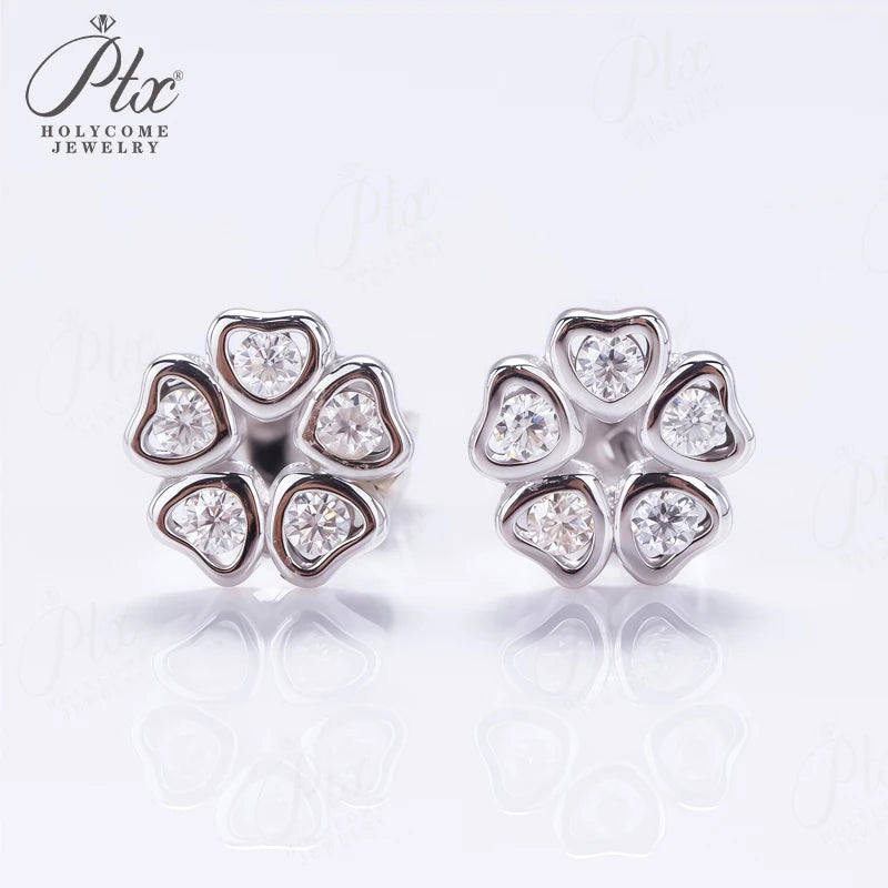 Women Valentine's Day Wedding Stud Earrings Daughter Flower Ear Stud 925 Sterling Silver Moissanite Diamond Girl Birthday Gift