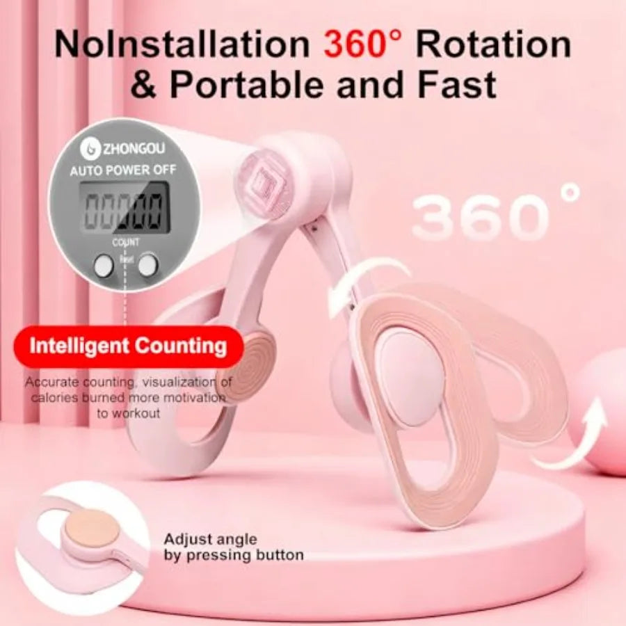 Thigh Trainer, 360°Adjustable Pelvic Floor Exercise Device with Auto-Counter Display, Inner Thigh Exerciser with 25-35 LB Resis