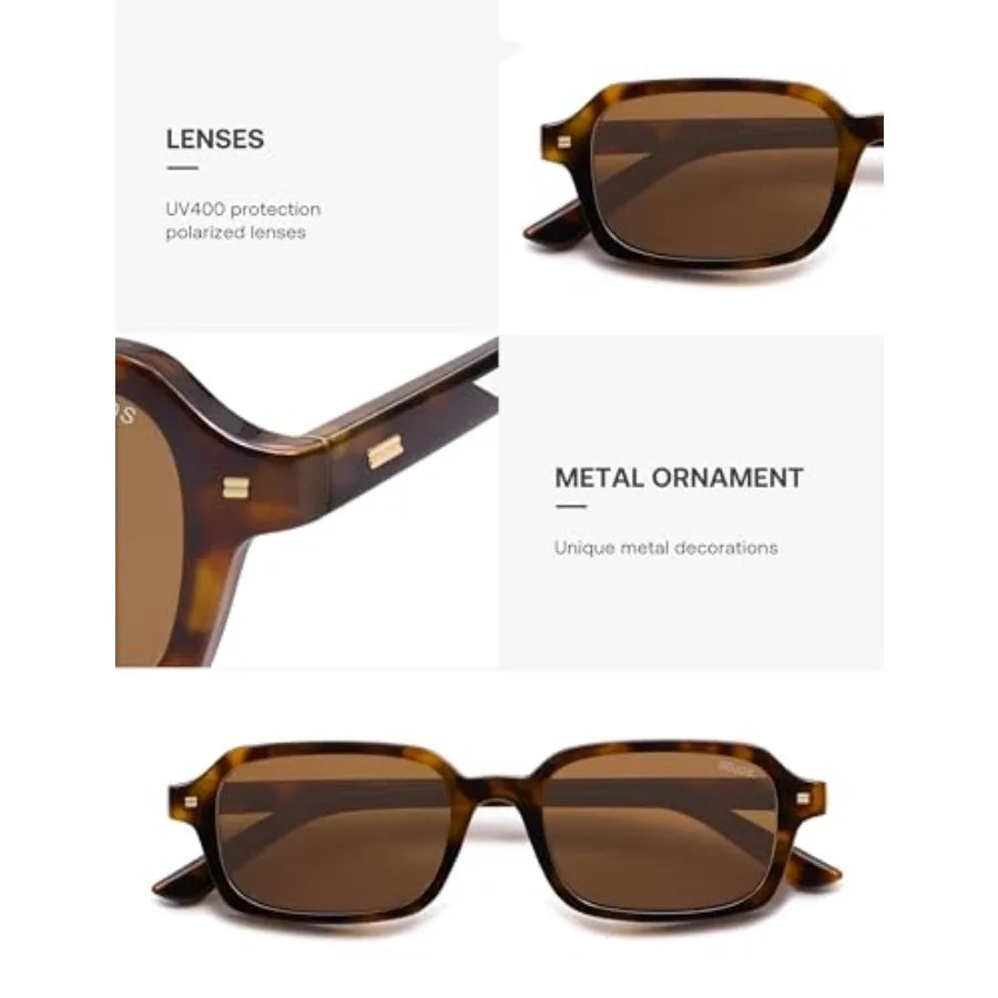 Trendy Rectangle Polarized Sunglasses Womens Mens, Small Retro Fashion Thin Slim Square Sunnies SJ2610