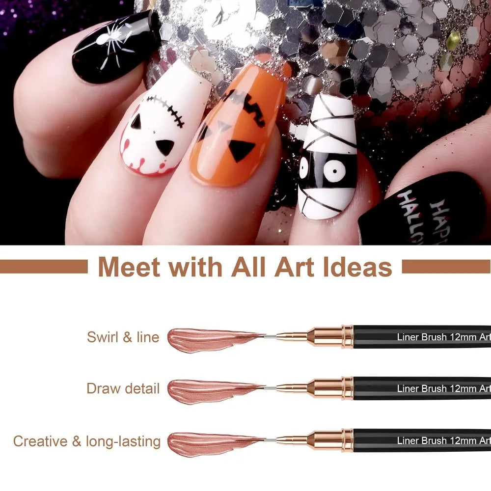 5PCS Nail Art Liner Brush Set Metallic Painting Pens for Long Lines Thin Details Fine Drawing UV Gel Polish Nail Design Tool Kit 5 8 12 20 25mm Sizes