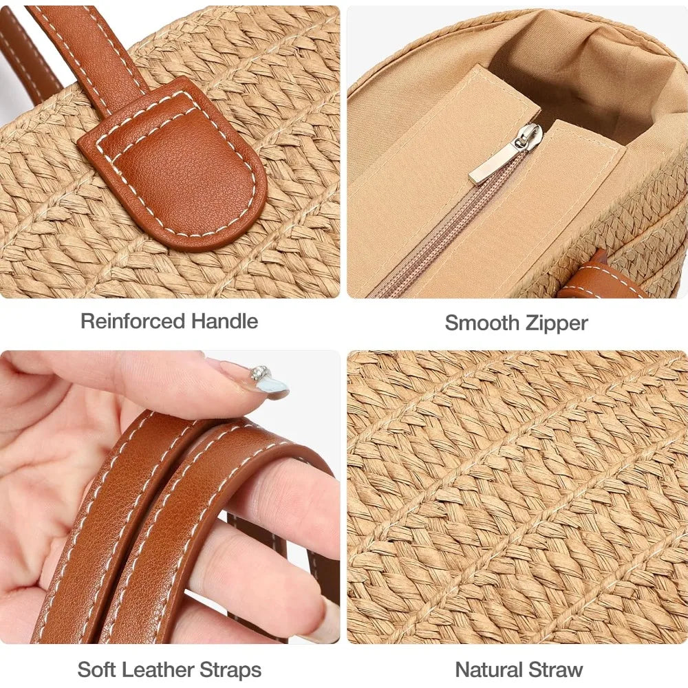 Straw Bags for Women Summer Straw Beach Bag Straw Purse Shoulder Handbags Large Beach Tote for Summer Vacation