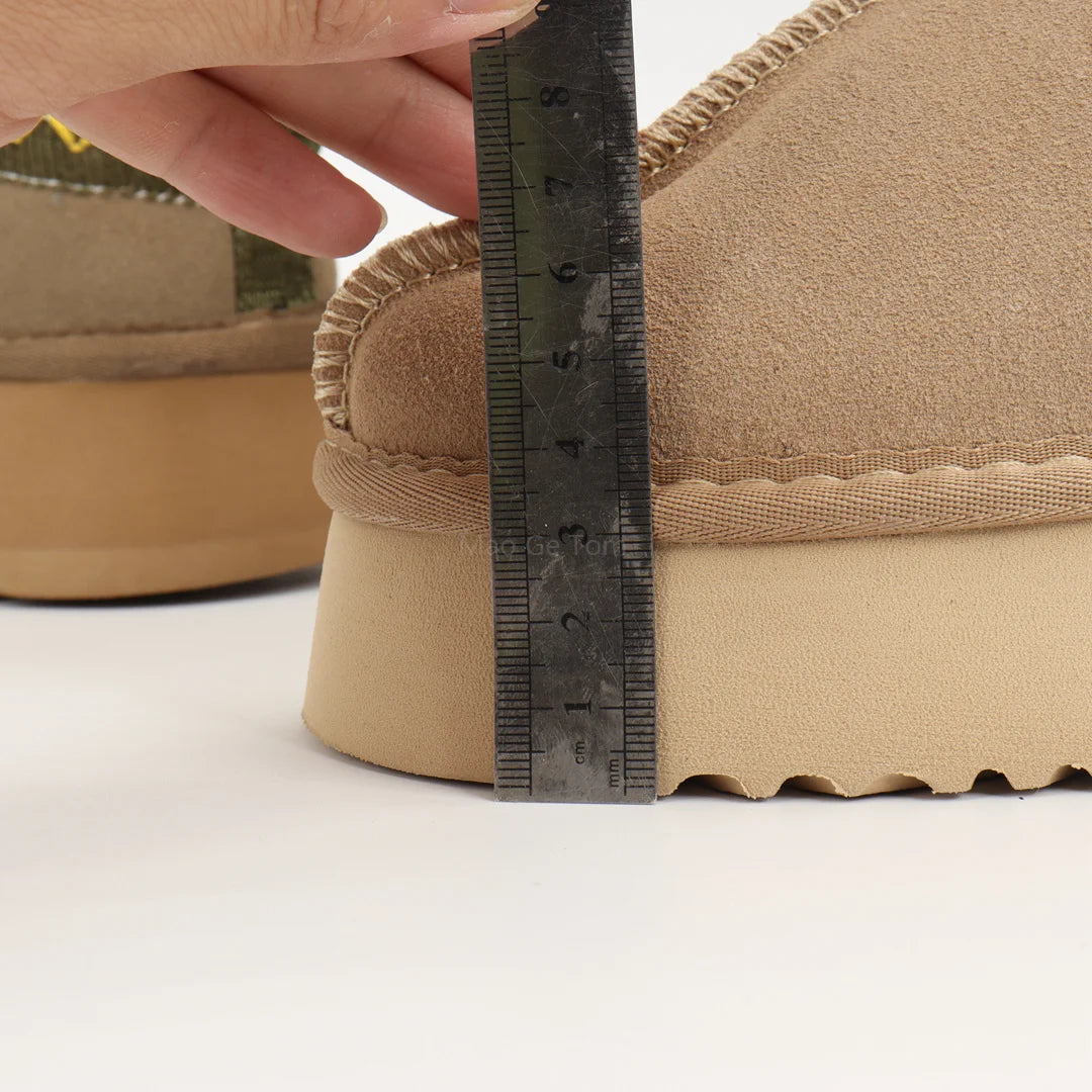 New Thick soled Snow Boots for Women in Winter 2026, Short Style Cashmere Warm Thick soled Heerless Shoes, Wool Half Slippers, Women's Cotton Shoes