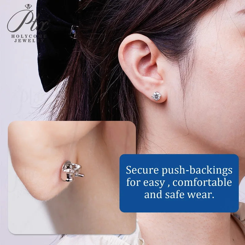 Moissanite Earrings Shinning 4 Prongs Ear Stud 925 Sterling Silver 5mm D Color for Women Gemstone Wedding Anniversary Fine Jewelry