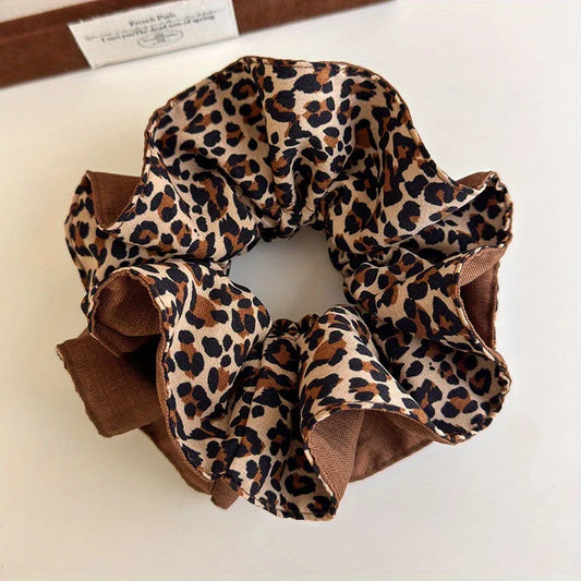 Coffee Leopard Double-Layer Hair Tie with Advanced Sense Hair Rope Flower Bud Head Rope Autumn Winter Hair Accessories