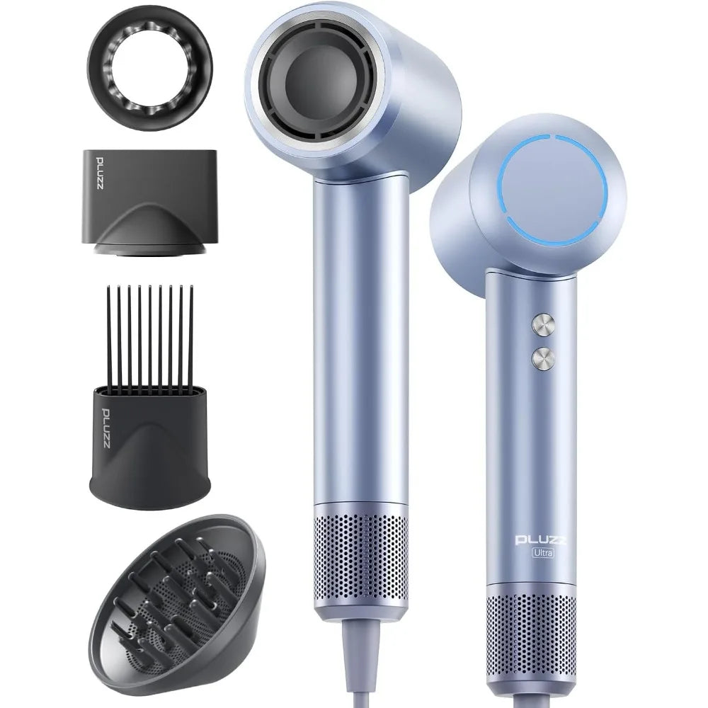 Hair Dryer with Comb & Diffuser Attachment for Curly Hair, PLUZZ 200M Negative Ionic Blow Dryer Brush