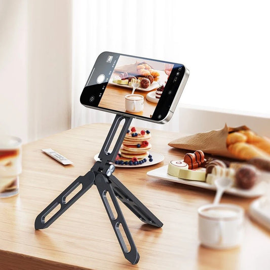 360° Rotating For Magsafe Magnetic Phone Tripod Selfie Stick Foldable Stand Aluminum Cell Phone Holder Stand For iPhone 18 Pro Max 17 16 15 Samsung Smartphone Desktop Mount