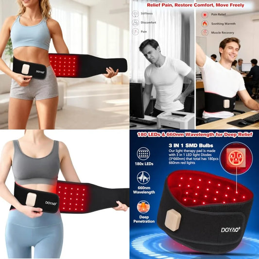 Red Light Therapy Belt for Back Pain Relief, Portable 660nm Light Therapy Wrap for Body and Waist, Rechargeable Cordless Contro