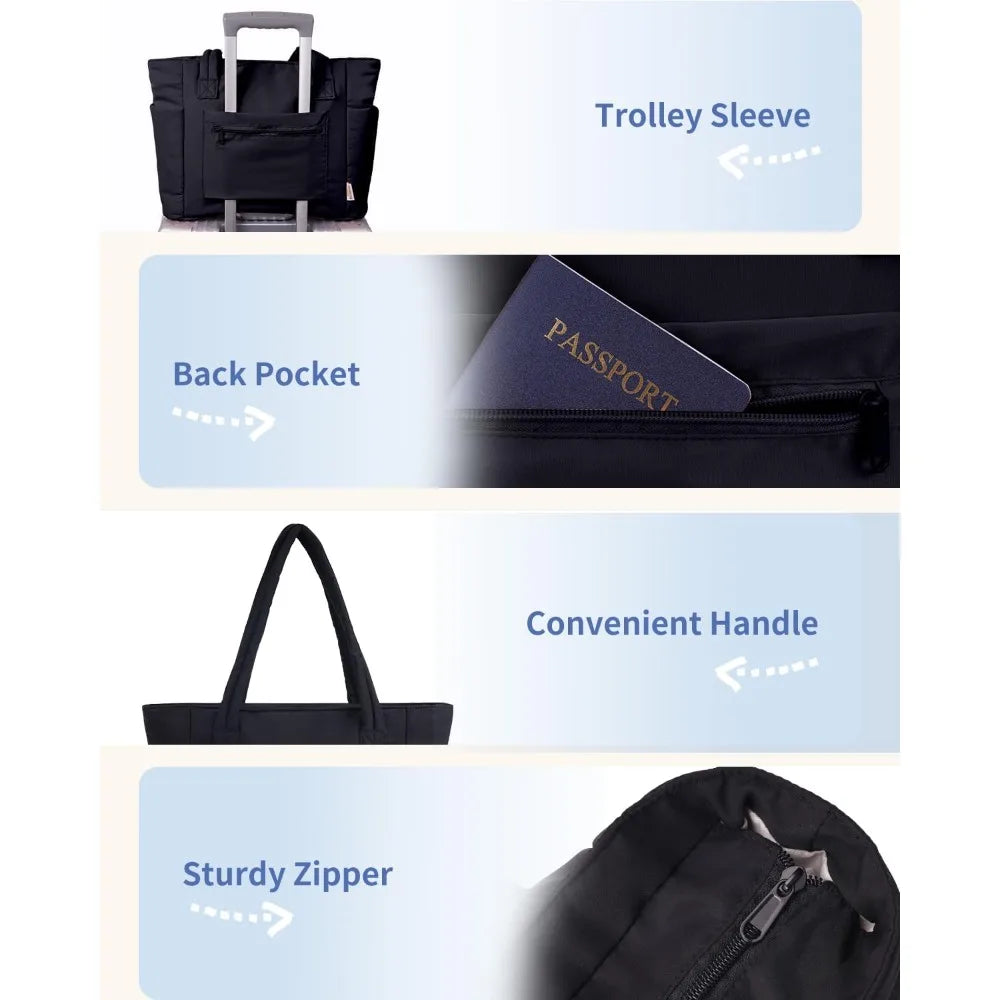 Quilted Tote Bag With Zipper, Tote Bag For Women Large Capacity With Pockets Laptop Work Bags, Shoulder Bags For Women