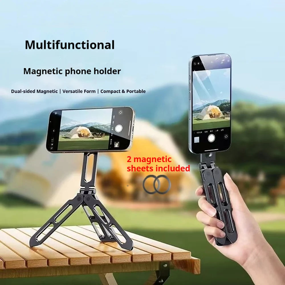 360° Rotating For Magsafe Magnetic Phone Tripod Selfie Stick Foldable Stand Aluminum Cell Phone Holder Stand For iPhone 18 Pro Max 17 16 15 Samsung Smartphone Desktop Mount