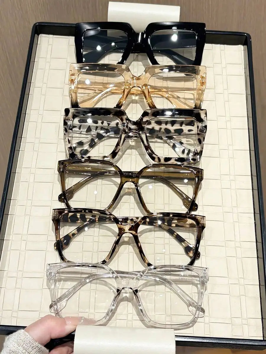 1-4 Pairs Women's Multi-Color Plastic Square Casual Classic Portable Transparent Glasses Set, Suitable For Back To School,