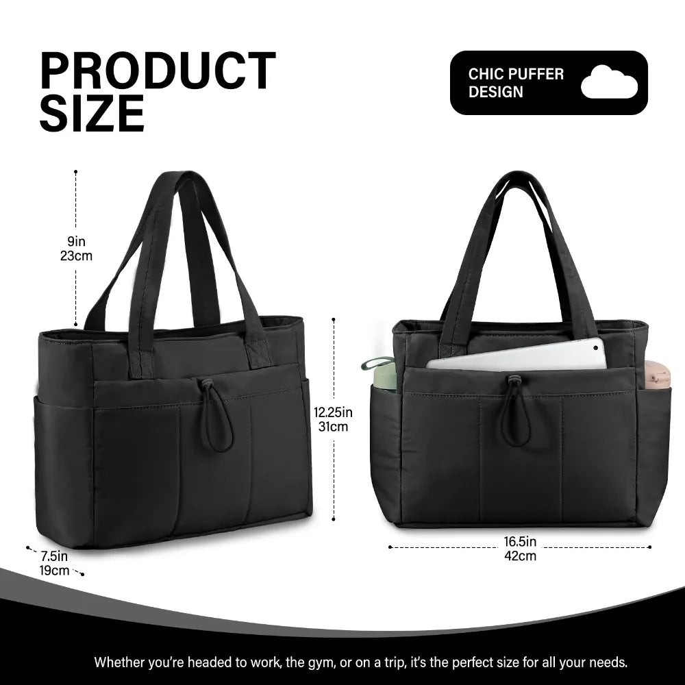 Quilted Tote Bag With Zipper, Tote Bag For Women Large Capacity With Pockets Laptop Work Bags, Shoulder Bags For Women