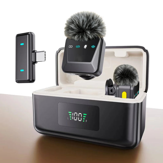 Wireless Lavalier Microphone with Charging Case, Long Battery Life, Windproof Ball, Intelligent Noise Reduction, Type-C