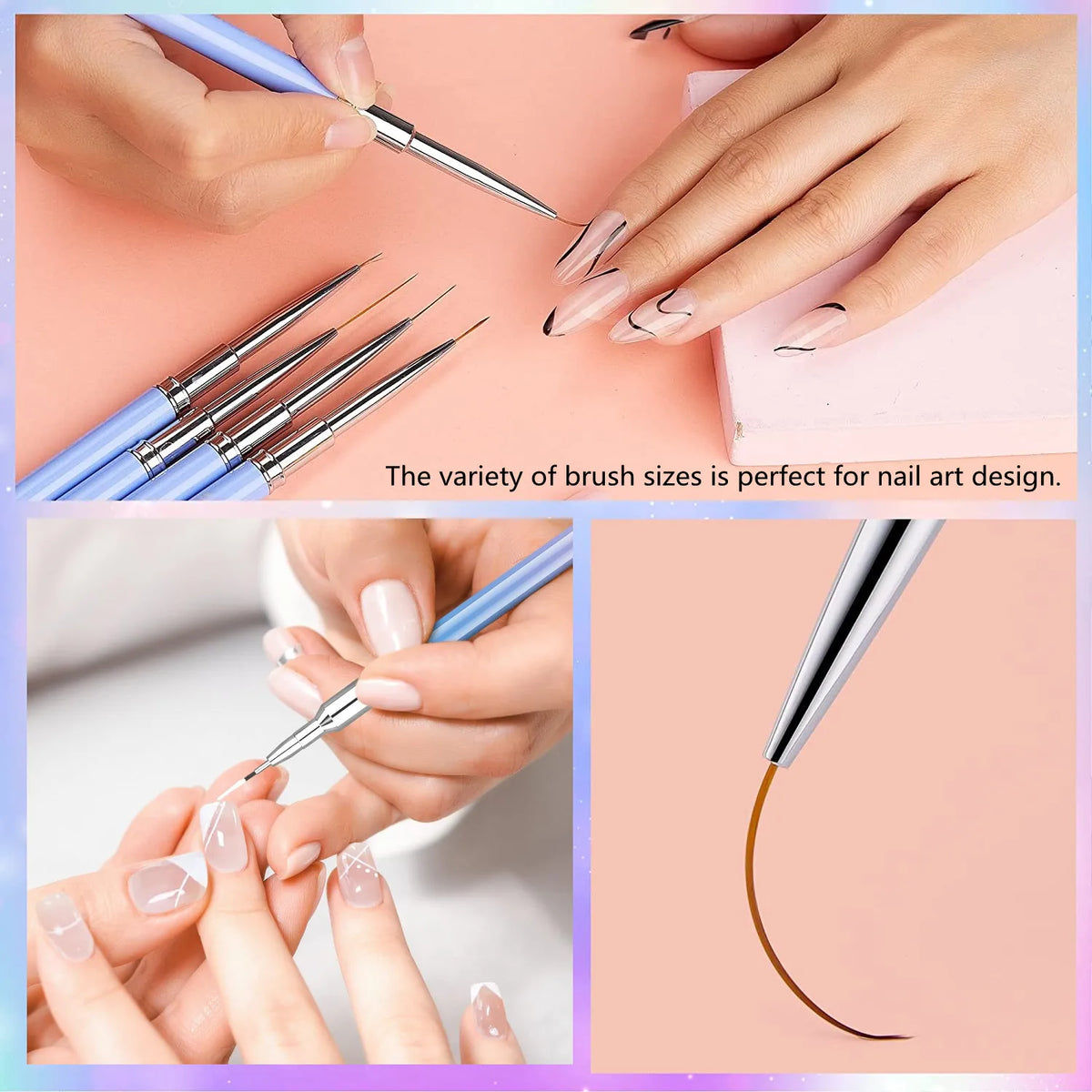 Makartt Nail Art Liner Brushes, 5Pcs Fine Nail Art Brushes for Gel Polish Nail Design Tools for 3D Gel Nail Art French Tips