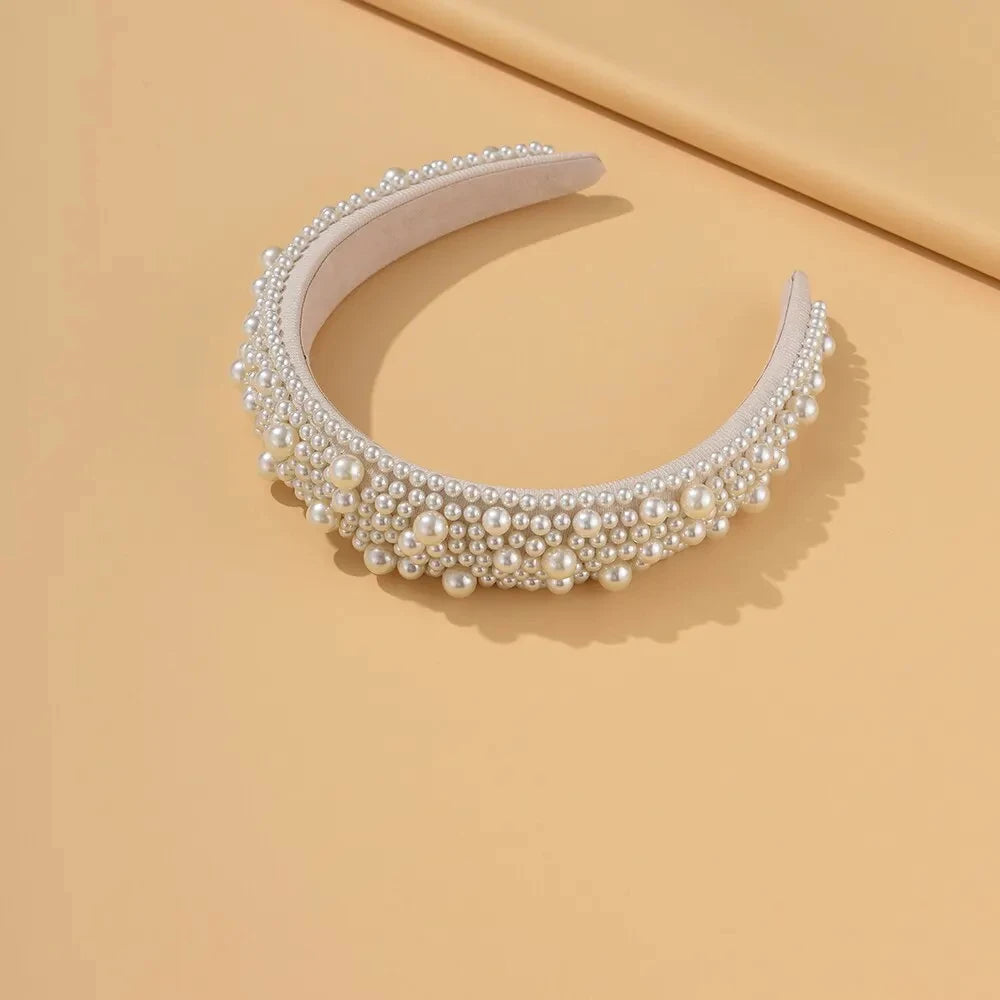 Headband For Women Wedding Bridal Hair Accessories Handmade Wide Hair Hoop Girls Headwear Wedding 2023 Jewelry White Pearl