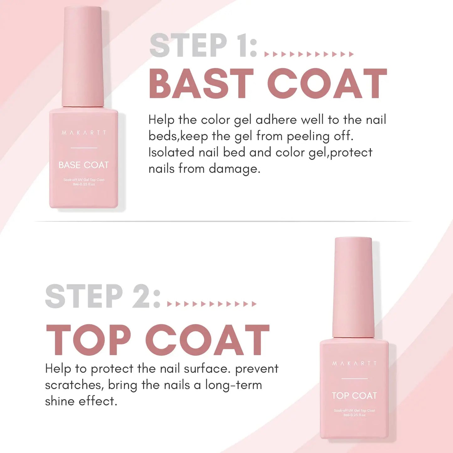I love how this Makartt No Wipe Top Coat and Base Coat Kit makes achieving a smooth, shiny manicure so easy. The clear gloss finish gives nails a beautiful salon-quality shine while helping protect the color and keep the mani