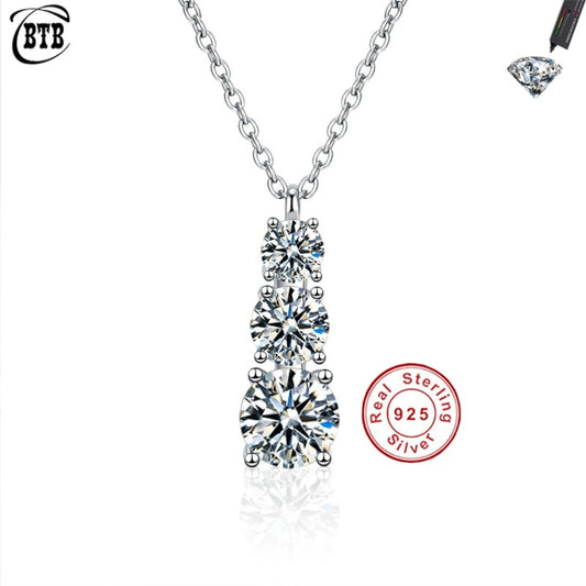 Cbtb Exquisite Three Moissanite Pendant in A Row S925 Sterling Silver Cross Chain Necklace for Women Wedding Jewelry US Shipping