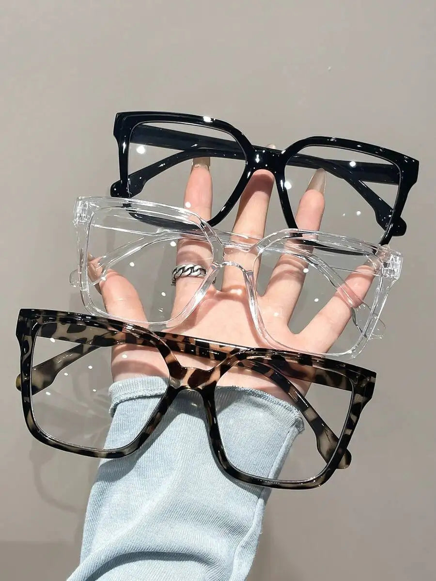 1-4 Pairs Women's Multi-Color Plastic Square Casual Classic Portable Transparent Glasses Set, Suitable For Back To School,
