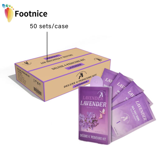 50Sets/Case FOOTNICE 4 Step Spa Pedicure Kit Foot Scrub Soak Herbal Spa Foot Peeling Skin Care 4 in 1 Deluxe Spa Pedicure Kit