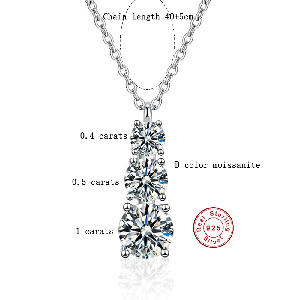 Cbtb Exquisite Three Moissanite Pendant in A Row S925 Sterling Silver Cross Chain Necklace for Women Wedding Jewelry US Shipping