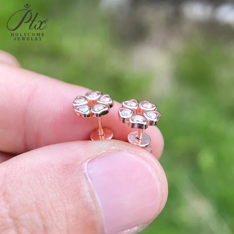 Women Valentine's Day Wedding Stud Earrings Daughter Flower Ear Stud 925 Sterling Silver Moissanite Diamond Girl Birthday Gift