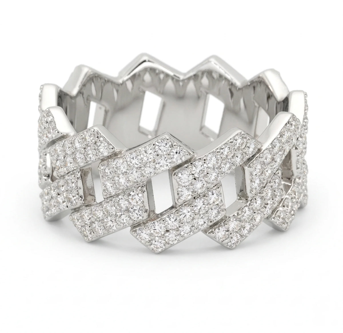 Zircon Ring, Cuban Link Style Full Pave, Men's Fashion Street Hip Hop, Iced Out Pave Band, Party Jewelry,Luxury Sparkling Anniversary Fine Jewelry Gifts for Wife Women Girls Friends
