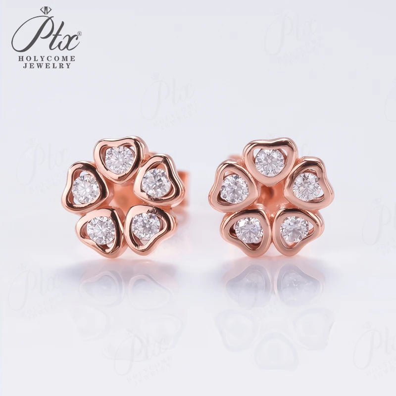 Women Valentine's Day Wedding Stud Earrings Daughter Flower Ear Stud 925 Sterling Silver Moissanite Diamond Girl Birthday Gift