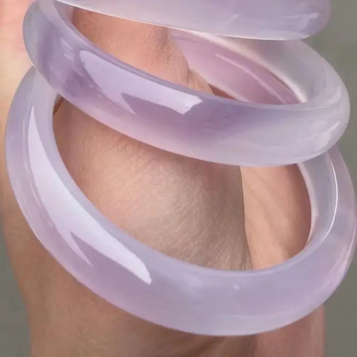 Fine Floating Purple Round Jadeite Bracelet, Myanmar Jade, Ice Flowers, Mauve, Jadeite, Young, All Matte