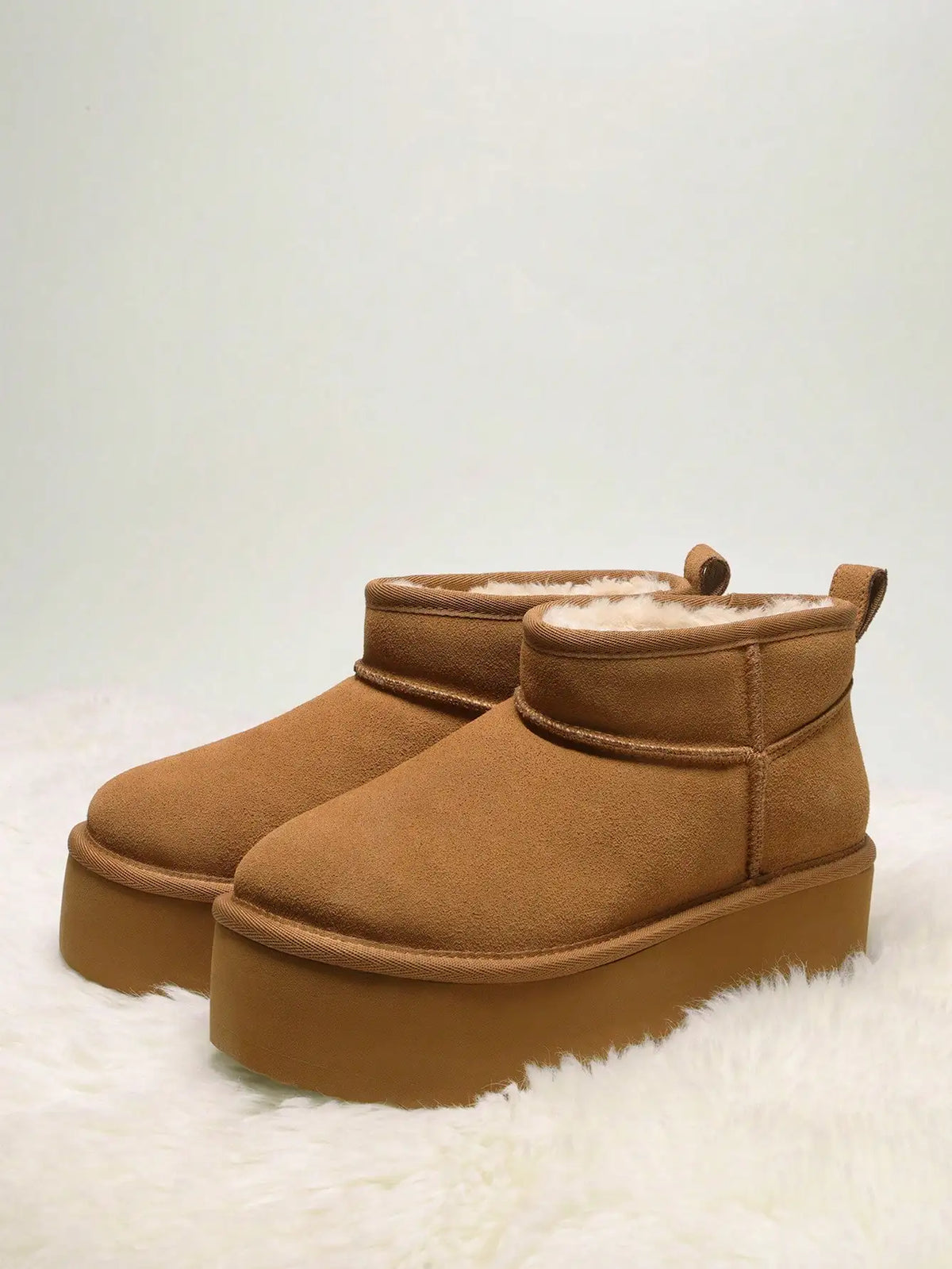 Women Furry Ankle Boots Genuine Leather 1.96-Inch Platform Winter Snow Boots Soft Suede Outdoor Street Commute Cozy Warm Fashion Boots Shoes