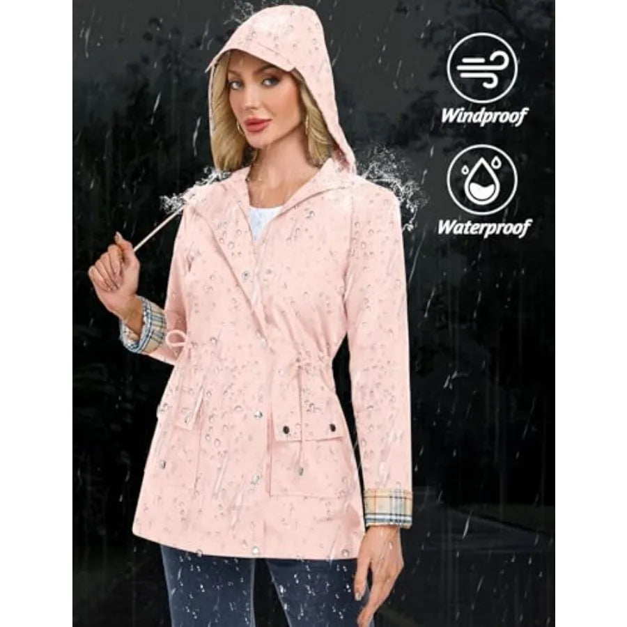 BBX Lephsnt Rain Coats for Women Waterproof Rain Jacket Lightweight Windbreaker Outdoor Hooded Trench Coat