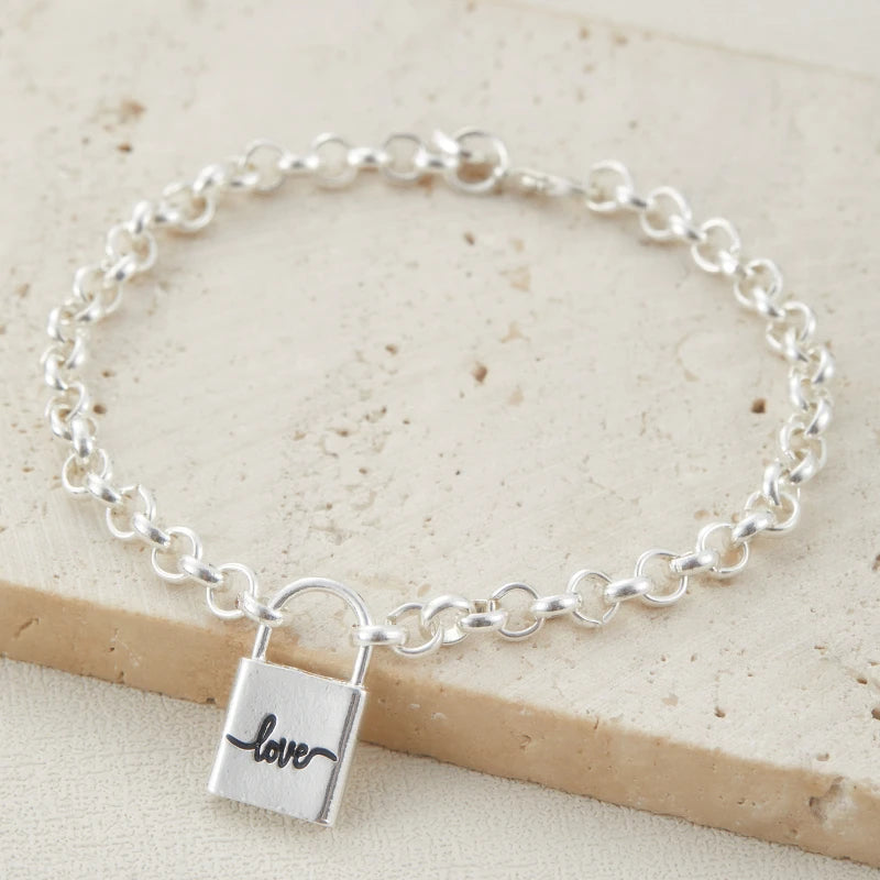 Luxury Fashion Square Shaped Lock  Link Chain Padlock Charm Bracelet Fine Jewelry Link Chain Bracelets for Women