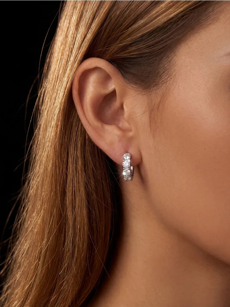 Fashion 0.1CT Moissan Diamond Round Sparkling Hoop Earrings Suitable for Women's Daily Wear High Quality Jewelry