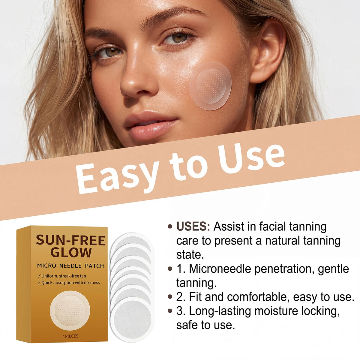 Sun-Free Glow Micro-Needle Patch 7 Pcs – Self-Tanning Tanning Patch for Natural Golden Glow Uniform Streak-Free Tan Sticker Body