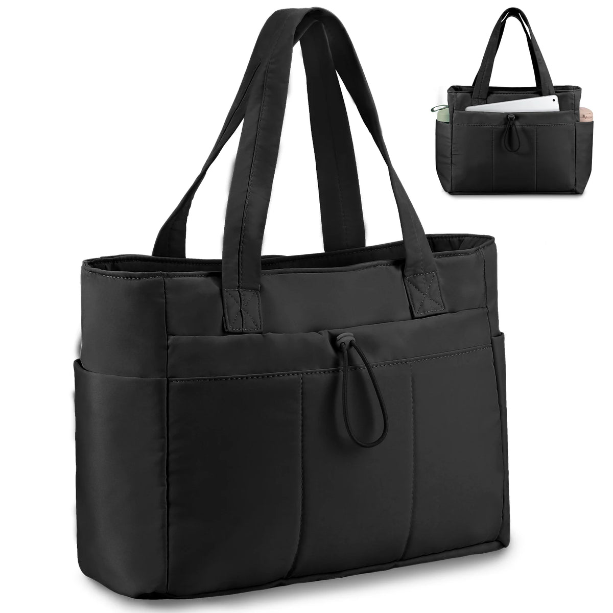 Quilted Tote Bag With Zipper, Tote Bag For Women Large Capacity With Pockets Laptop Work Bags, Shoulder Bags For Women