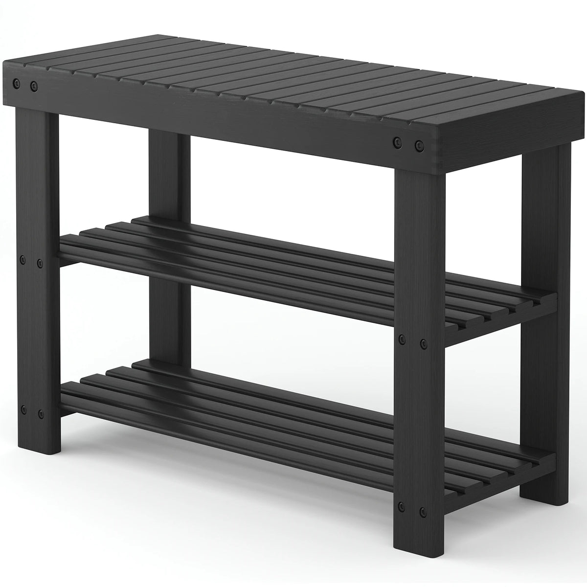 MCQ 3 Tier Wood Shoe Cabinet 27 Inches Bamboo Shoe Rack Storage Bench for Entryway 286 LBS Capacity For Entrance Living Room Bedroom