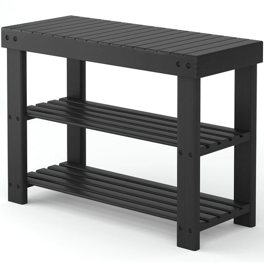 MCQ 3 Tier Wood Shoe Cabinet 27 Inches Bamboo Shoe Rack Storage Bench for Entryway 286 LBS Capacity For Entrance Living Room Bedroom