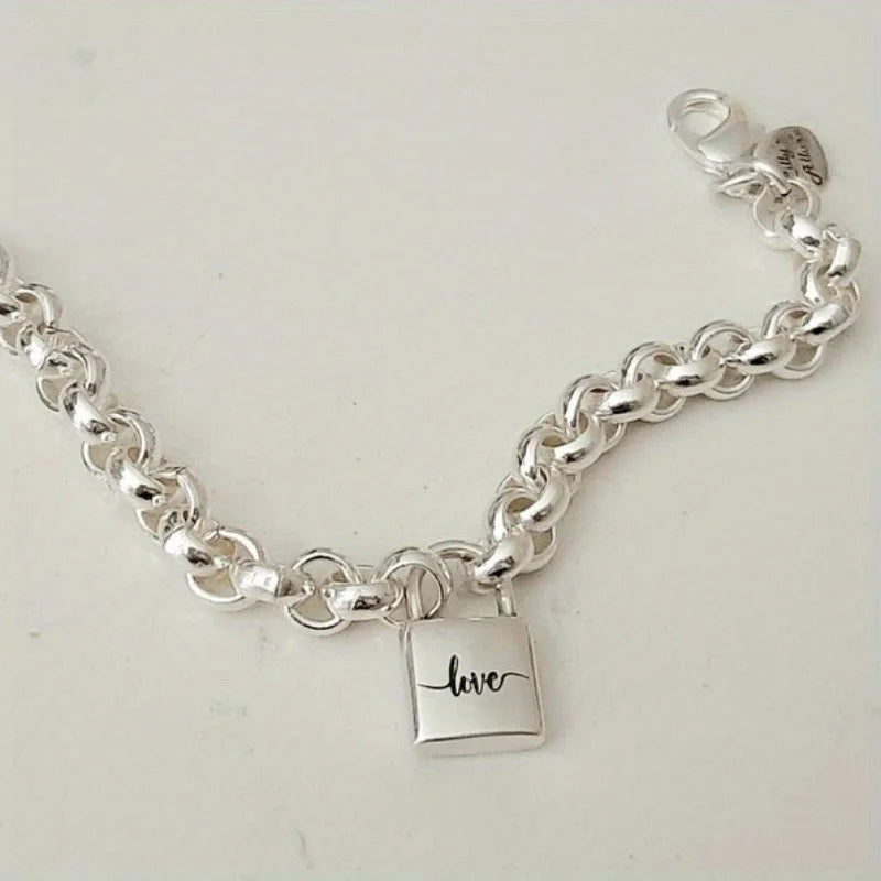 Luxury Fashion Square Shaped Lock  Link Chain Padlock Charm Bracelet Fine Jewelry Link Chain Bracelets for Women