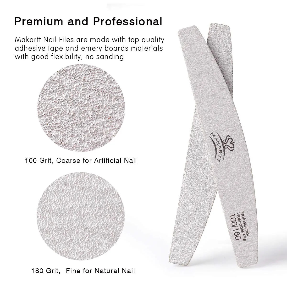 100Pcs Zebra Nail Files Set Makartt Washable Double-Side Emery Board 150/150,100/180 Grit Half Moon Nail Buffering Files