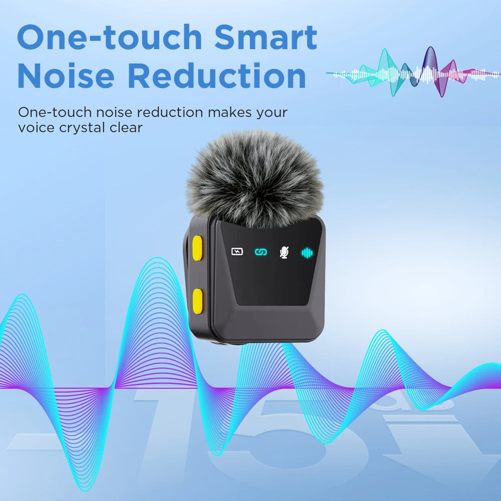 Wireless Lavalier Microphone with Charging Case, Long Battery Life, Windproof Ball, Intelligent Noise Reduction, Type-C