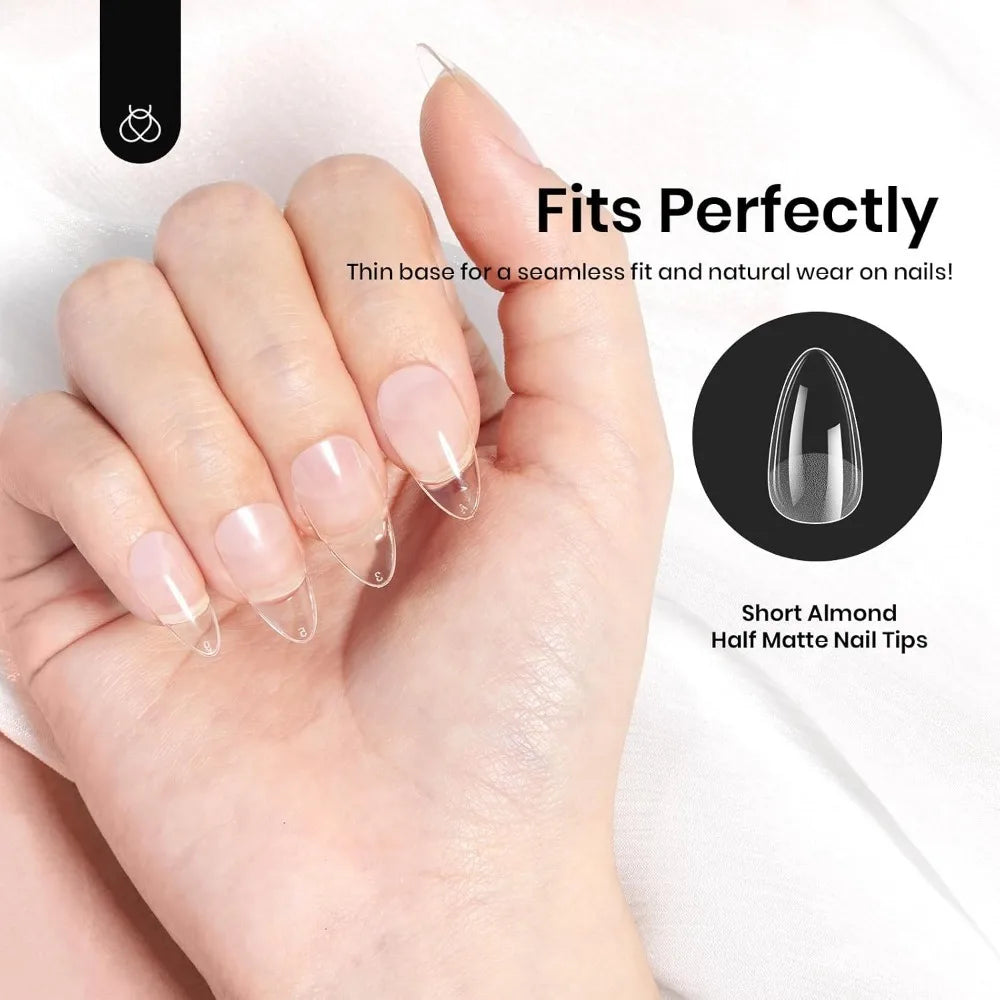 Pre-Etched Short Almond Soft Gel Nail Tips 288pcs Full Cover Acrylic Fake Nails Easy DIY Extension Press On Nails Salon Quality Nail Art Supplies 12 Sizes Gift for Women