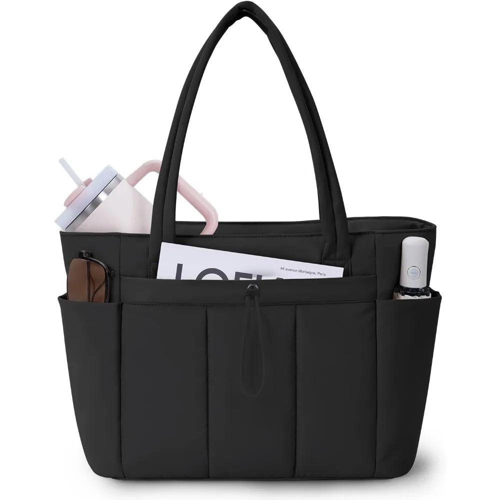 Quilted Tote Bag With Zipper, Tote Bag For Women Large Capacity With Pockets Laptop Work Bags, Shoulder Bags For Women