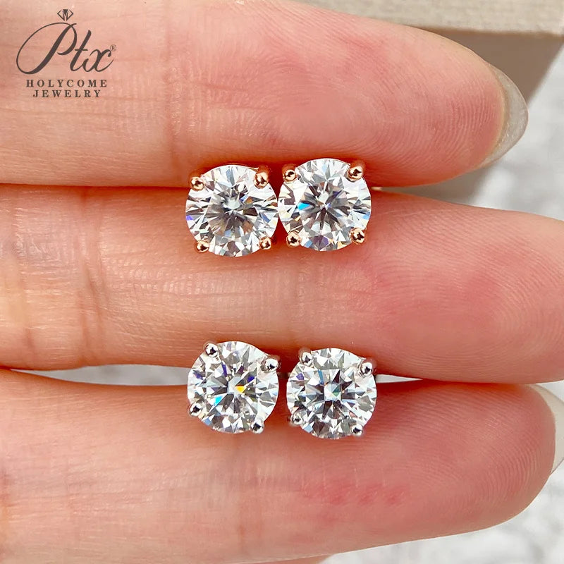 Moissanite Earrings Shinning 4 Prongs Ear Stud 925 Sterling Silver 5mm D Color for Women Gemstone Wedding Anniversary Fine Jewelry