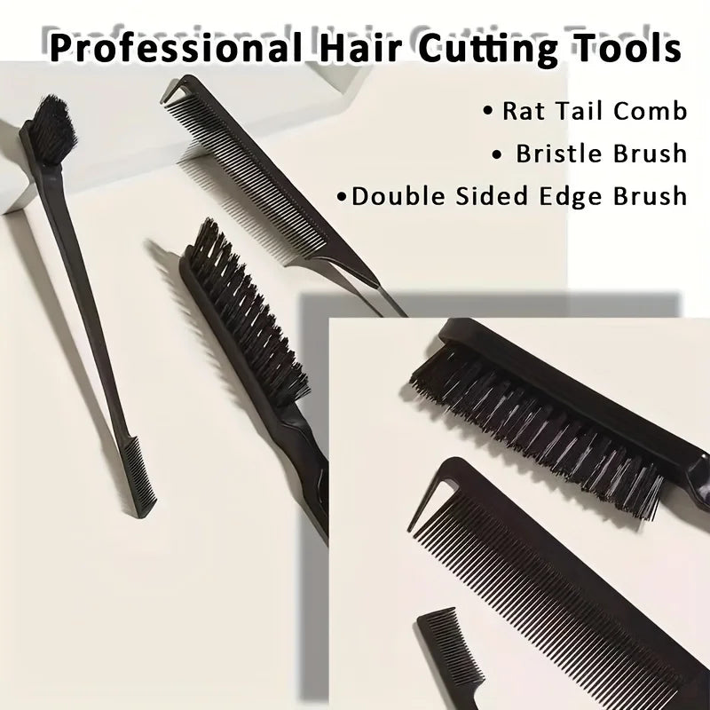 4pcs/5pcs Boar Bristle Hair Brush & Comb Set-Unisex Edge Control Styling Kit for Slick Back Teasing Smoothing-Curly &Normal Hair