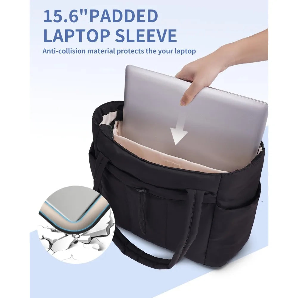 Quilted Tote Bag With Zipper, Tote Bag For Women Large Capacity With Pockets Laptop Work Bags, Shoulder Bags For Women