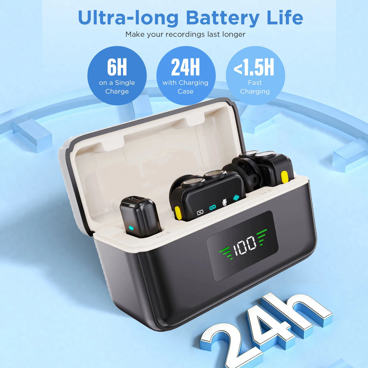 Wireless Lavalier Microphone with Charging Case, Long Battery Life, Windproof Ball, Intelligent Noise Reduction, Type-C