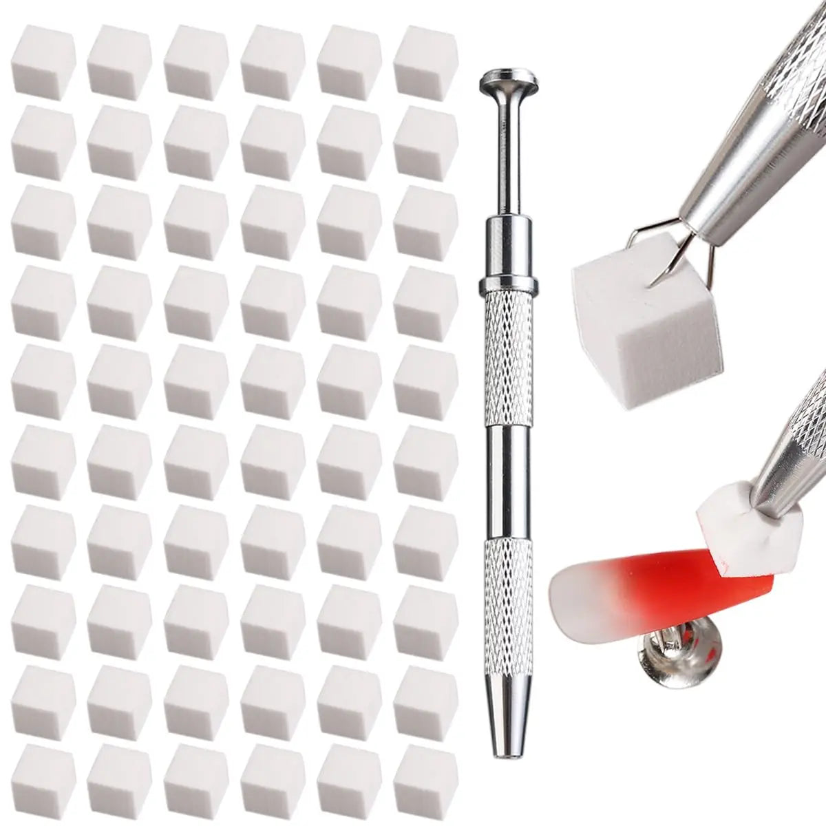 Fcozpjk Soft Sponges with Grabbing Pen for Ombre and Aura Nail Art with Brush, Professional Manicure Nail Art Tools Accessories Supplies, 100 Pieces