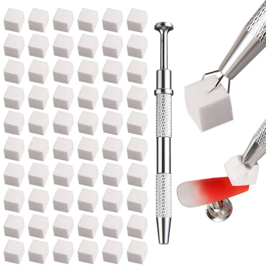 Fcozpjk Soft Sponges with Grabbing Pen for Ombre and Aura Nail Art with Brush, Professional Manicure Nail Art Tools Accessories Supplies, 100 Pieces