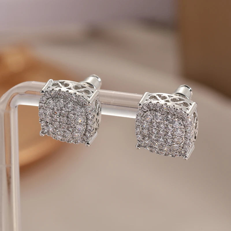 Delicate stud earrings for men and women Square accessories suitable for wedding parties go with everything